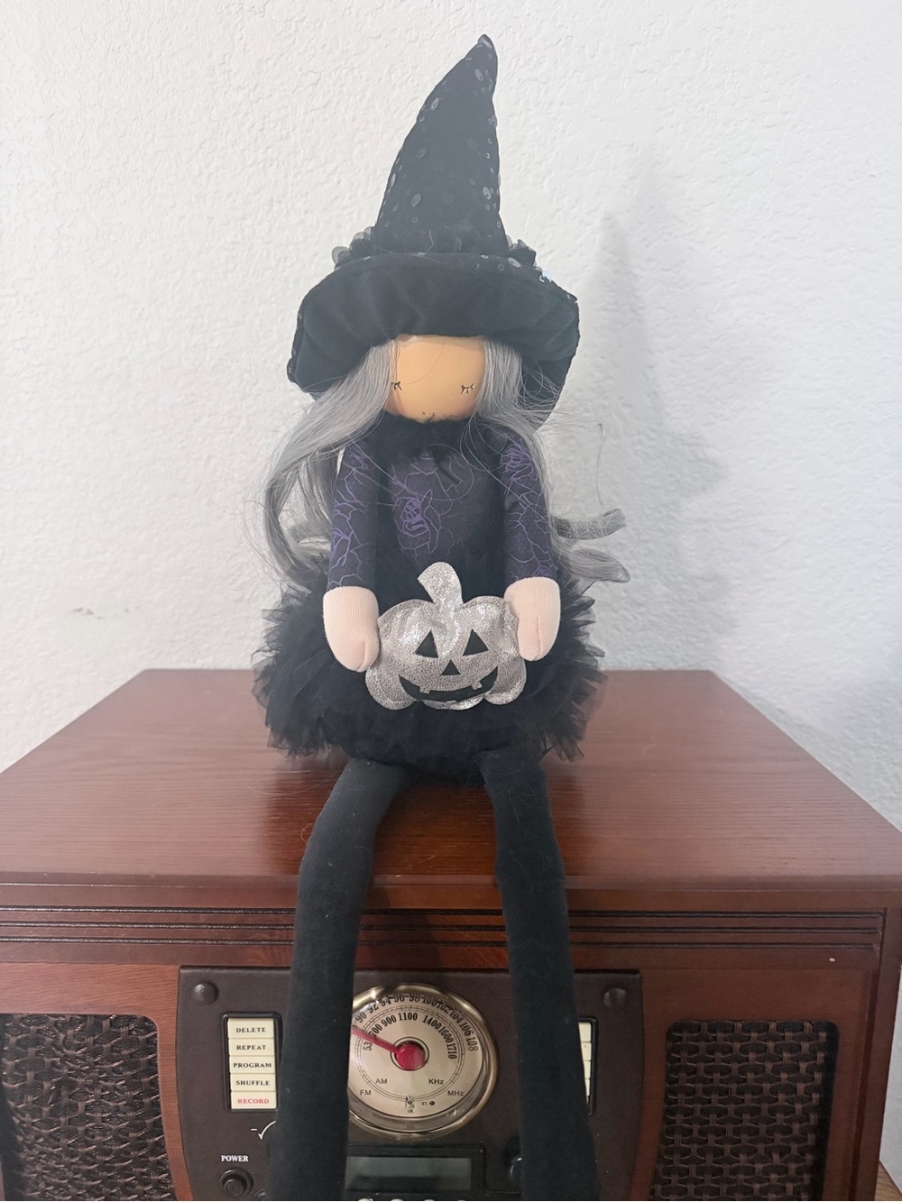 Bella Luxx Black and Purple Witch Doll with Silver Jack-O'-Lantern